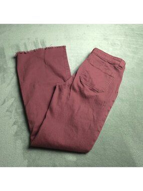 RE Generation Burgundy High-Waisted Flared Jeans Frayed Hem 9/29 Pockets Stretch